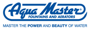 Aqua Master Fountains and Aerators logo with the slogan “Master the Power and Beauty of Water” in blue text.
