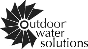 Black and white logo for Outdoor Water Solutions with a stylized windmill graphic on the left and company name in bold text on the right.